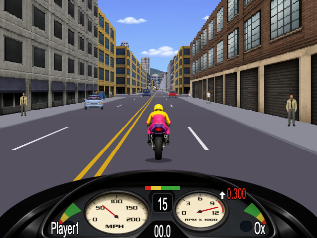 Road Brash: a rider in a pink jacket on a city street, seen from behind the handlebars